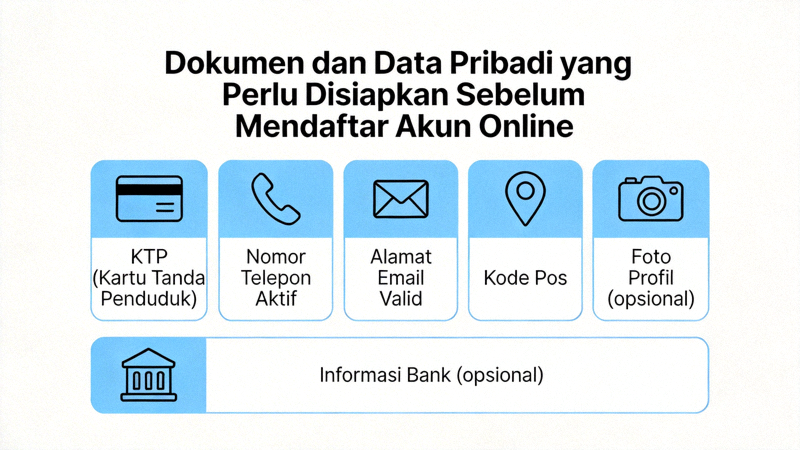 Ilustrasi dokumen dan data pribadi yang perlu disiapkan sebelum mendaftar akun online