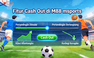 Ilustrasi fitur Cash Out di M88 msports yang memungkinkan pengguna mengunci keuntungan atau mengurangi kerugian sebelum pertandingan selesai