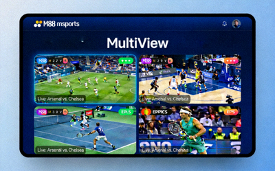 Tampilan fitur MultiView di M88 msports yang memungkinkan pengguna memantau beberapa pertandingan sekaligus dalam satu layar