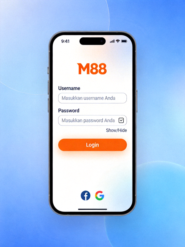 Tampilan halaman login M88 yang dioptimalkan untuk perangkat mobile pada layar smartphone